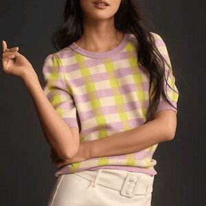 Pastel Checkered Short Sleeve Sweater